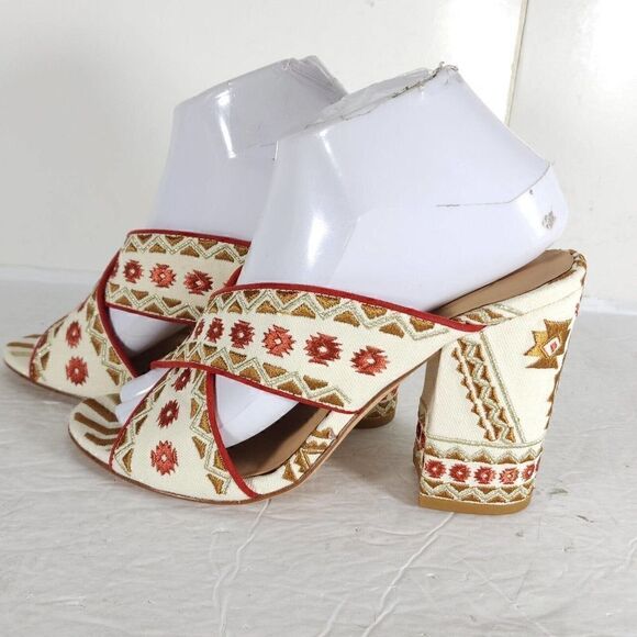 ASH Women's Adel 38 US7-7,5 Multicolor Embroidered Chunky Heels Mule Sandals - Picture 2 of 13